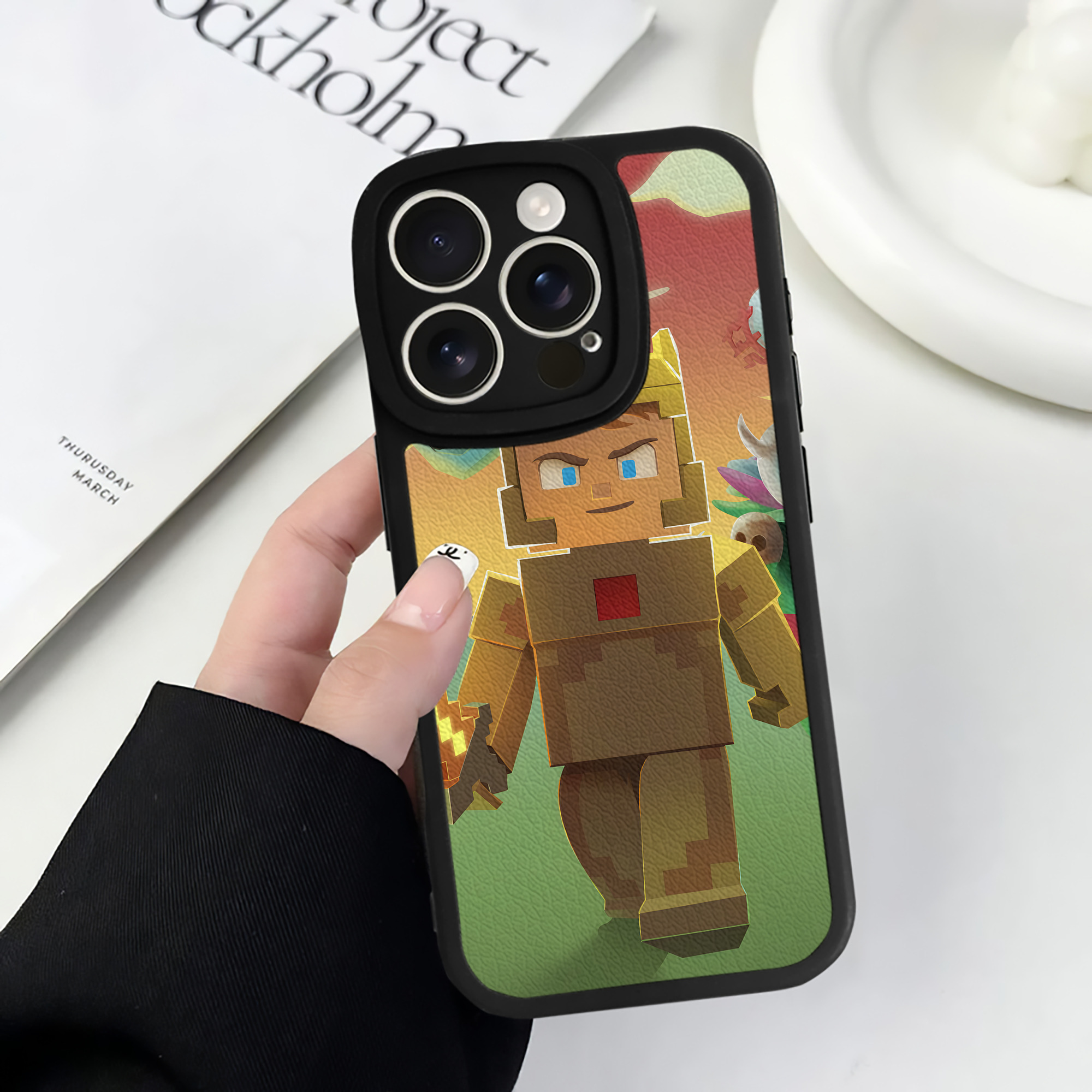（画像用） マインクラフト ブロックの世界 Minecraft MC Block world 【iPhone 16シリーズ対応】シリコンスマホケース（レザー調） 材質：シリコン